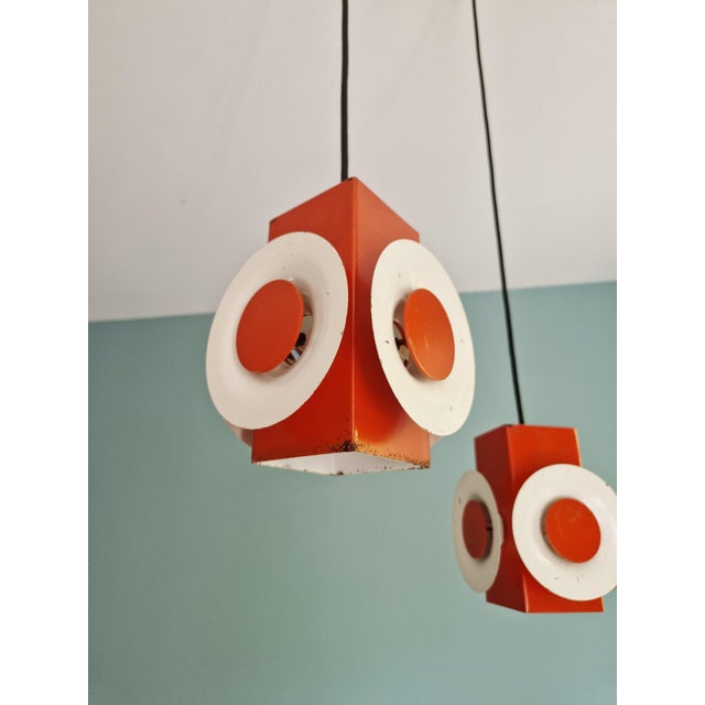 Space Age Cascade Chandelier in Orange and White Lacquered Metal from Raak, 1970s For Sale - Image 15 of 17