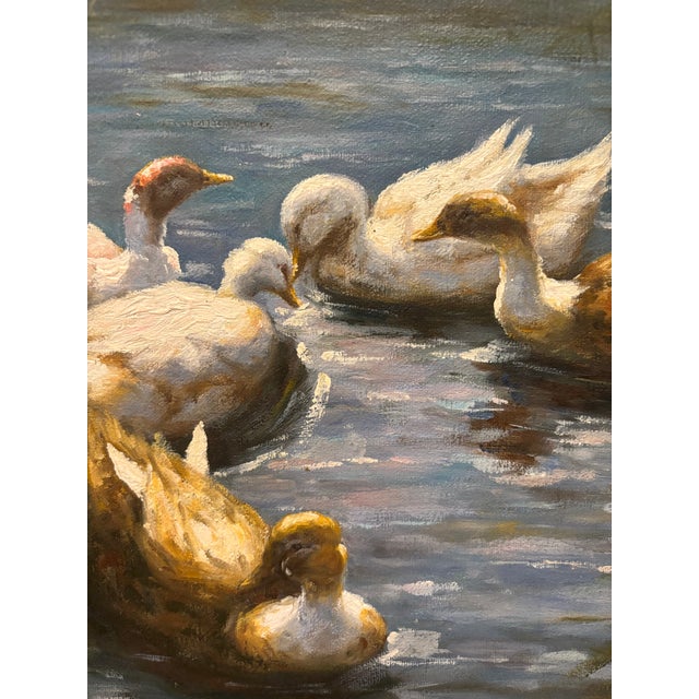 Charming Vintage Signed “Francis” Duck Pond Painting on Artist Board – Original Waterfowl Art For Sale In San Diego - Image 6 of 8