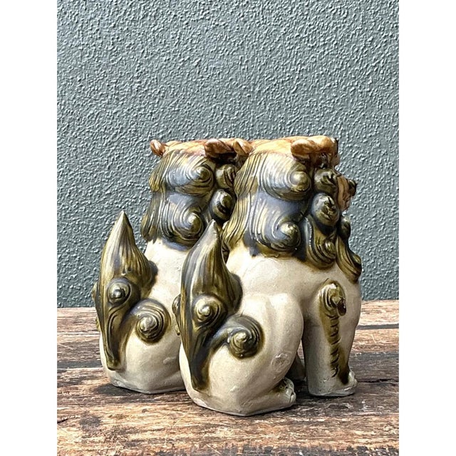 Vintage Ceramic Foo Dog Statues - Pair For Sale In West Palm - Image 6 of 12