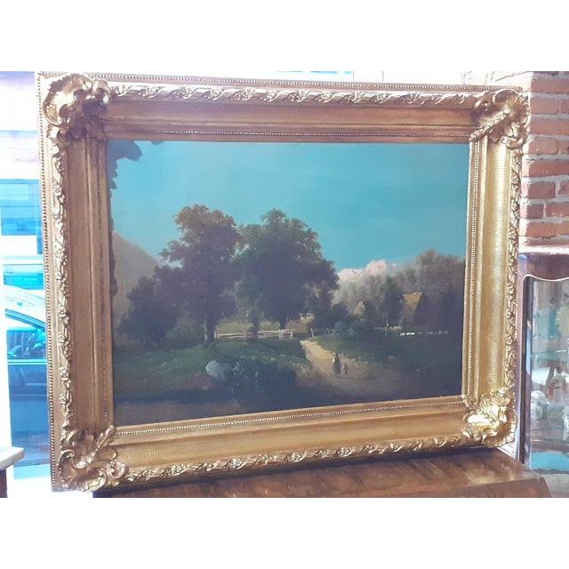Oil painting on canvas Louis Philippe era , depicting landscape with characters , original frame of beautiful quality is...