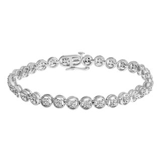 .925 Sterling Silver 1/4 Cttw Diamond 7" Open Circle Wheel Link Tennis Bracelet (I-J Color, I2-I3 Clarity) For Sale