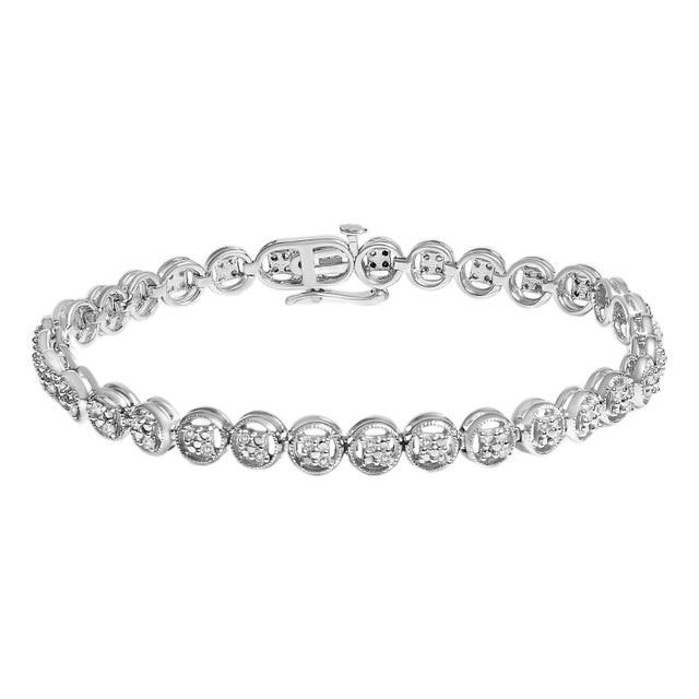 .925 Sterling Silver 1/4 Cttw Diamond 7" Open Circle Wheel Link Tennis Bracelet (I-J Color, I2-I3 Clarity) For Sale
