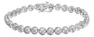.925 Sterling Silver 1/4 Cttw Diamond 7" Open Circle Wheel Link Tennis Bracelet (I-J Color, I2-I3 Clarity)