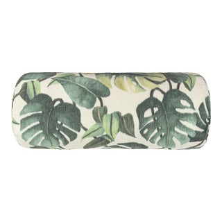 Scalamandre 21" x 7" Rainforest Warp Print Bolster Pillow in Leaf For Sale