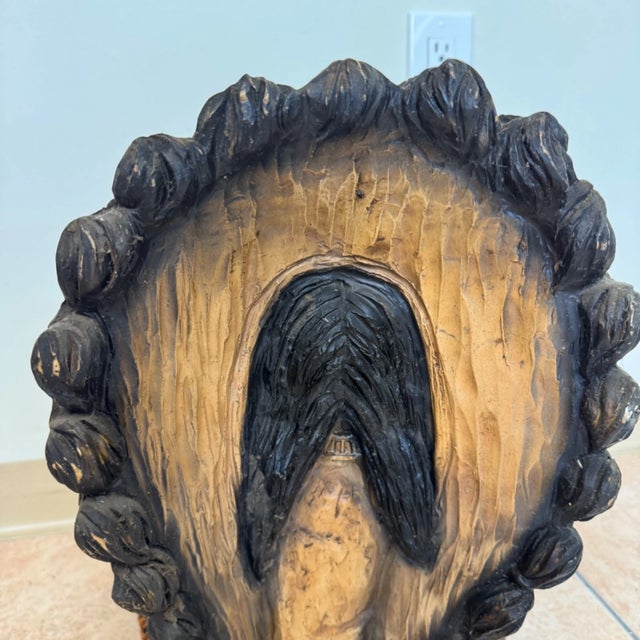 1970s Vintage 1973 Hand Carved Wood Native American Indian Chief Statue 24" Signed For Sale - Image 5 of 14