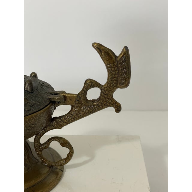 Mediterranean Early 20th Century Old Serpent Beast Monster Decorative Arts Oil Lamp Incense Burner Figural Light For Sale - Image 3 of 12