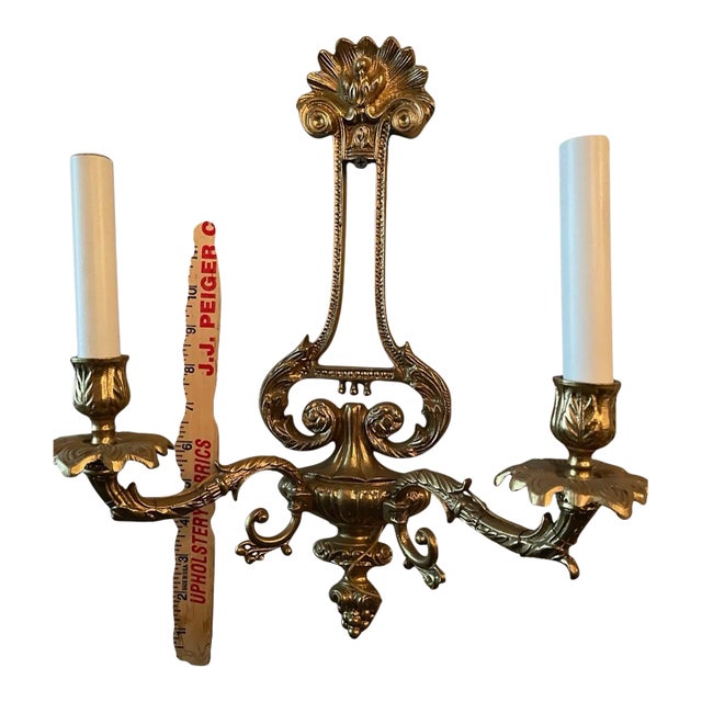 Vintage Neoclassical Style Urn Design Brass 2 Light Wall Sconce For Sale