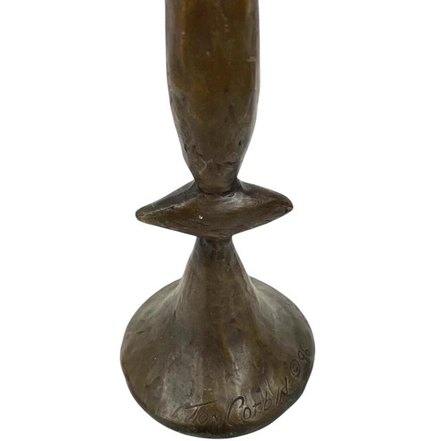 1990s Tom Corbin Bronze Candlesticks- A Set of 2 For Sale - Image 5 of 9