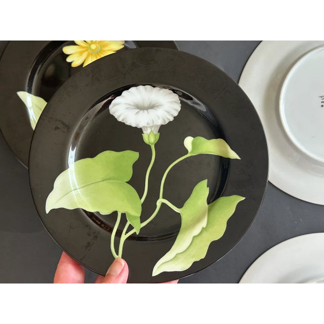 Fitz and Floyd Black Floral Dessert or Salad Plate Dish Set of 6 For Sale In New York - Image 6 of 12