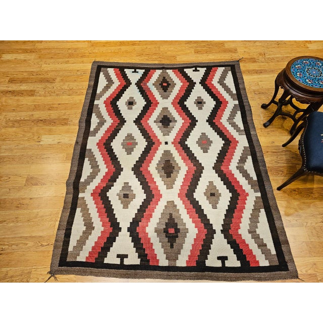 Off-white Vintage Native American Navajo Rug, Handwoven Wool, Eye Dazzler Pattern, 5x7 For Sale - Image 8 of 11