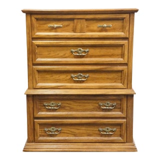 Bassett Furniture Solid Oak Traditional American Colonial Revival 40" Chest on Chest 2085-251 For Sale