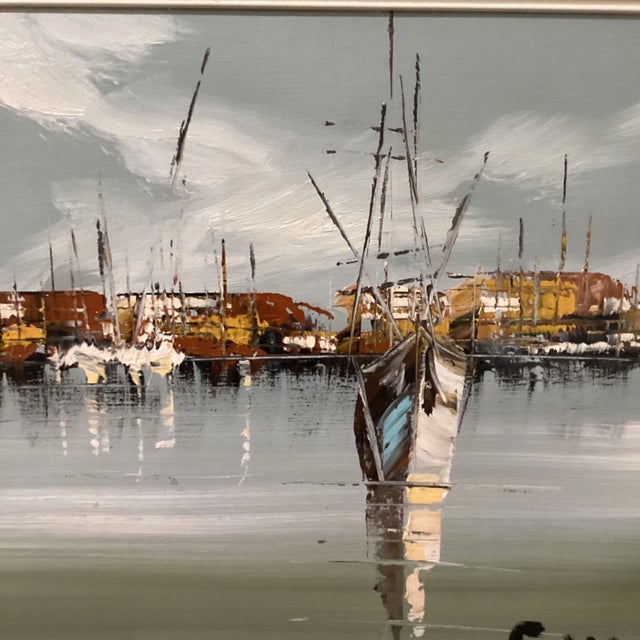 Mid 20th Century Mid 20th Century Original Oil Painting "Harbor Morning" Signed by Artist Italy, Framed For Sale - Image 5 of 12