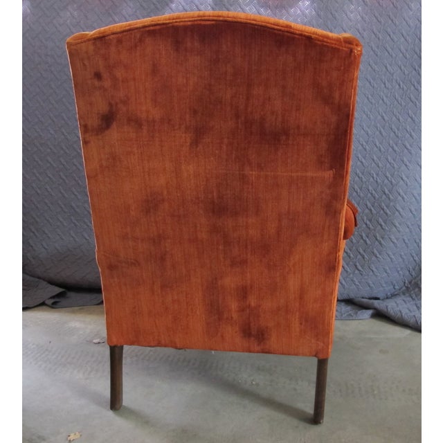 Mid-Century Modern Mid 20th Century Clayton Marcus Orange Velvet Wing Back Queen Anne Chairs- Set of 2 For Sale - Image 3 of 8