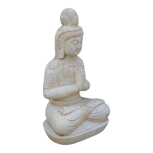 Vintage Chinese Marble Seated Buddha Statue For Sale