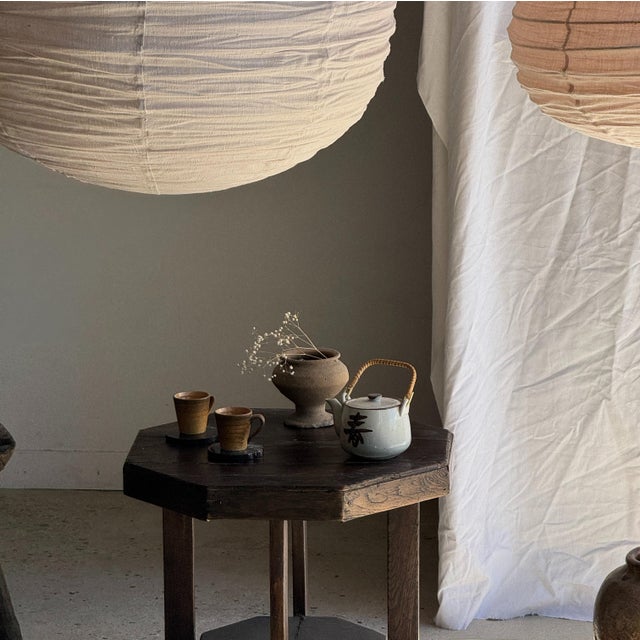 Very Large Round Pinkish Rattan and Natural Linen Pendant Light For Sale - Image 17 of 18