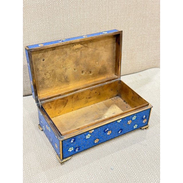 Japanese Cloisonne Enamel Bird and Floral Trinket Box Signed Inaba, Meiji For Sale - Image 12 of 15