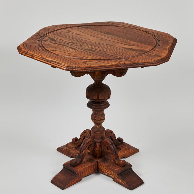 Vintage Oak Pedestal Table With Hand Carved Base Chairish