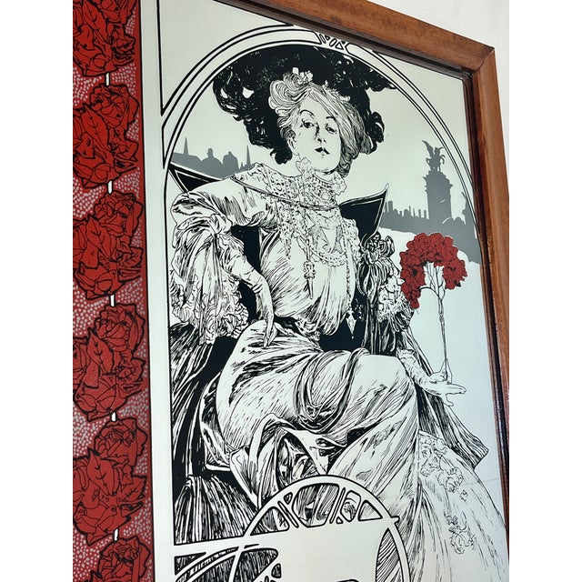 Vintage Art Nouveau Mirror with Christmas Noel Illustration by Alphonse Mucha, 1960s For Sale - Image 12 of 15