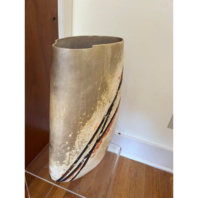 Native American 1980s Monumental Hand-Built Raku-Inspired Ceramic Sculpture Art Vase For Sale - Image 3 of 6
