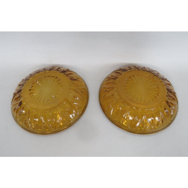 Mid 20th Century Pressed Glass Small Bowls Pair of 2 Amber Color Fruit Snack Butter Dishes - Set of 2 For Sale In Miami - Image 6 of 11
