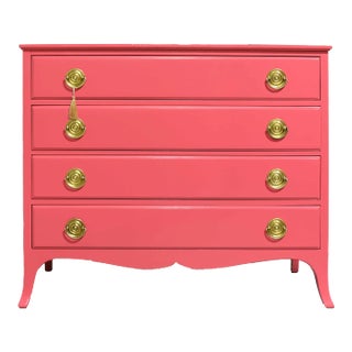 Mid Century Federal Style 4 Drawer Chest in Pink - Newly Painted For Sale