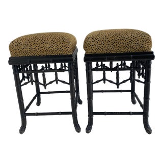 William Switzer Faux Bamboo Counter Bar Stools - a Pair For Sale