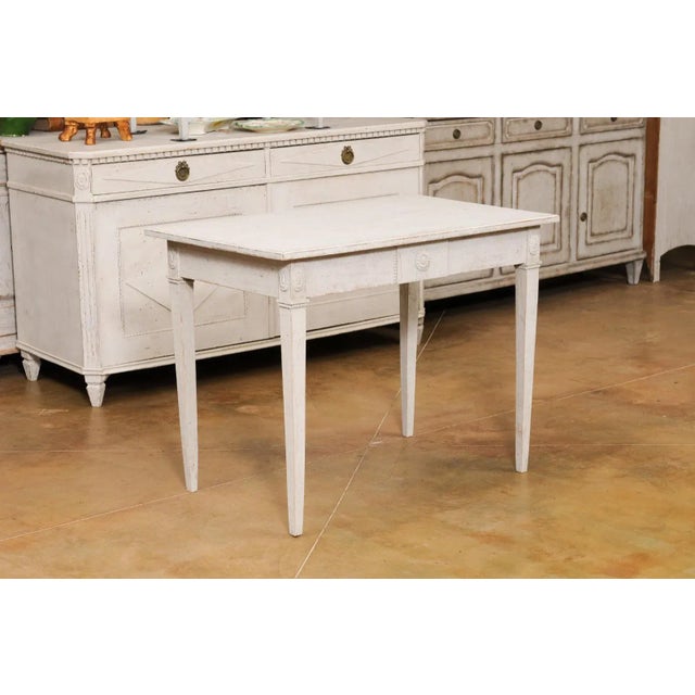 Swedish Gustavian Style 1880s Painted Wood Table with Carved Rosettes and Beads For Sale - Image 10 of 13