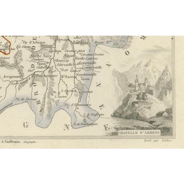 Black Antique Map of Hautes-Pyrénées by Vuillemin, France, 1850 For Sale - Image 8 of 13
