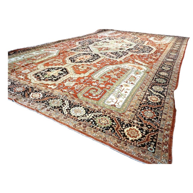 Traditional Turkish Serapi Wool 16X25 Rust, Black & Tan Handmade Area Rug #1141351 For Sale - Image 3 of 10