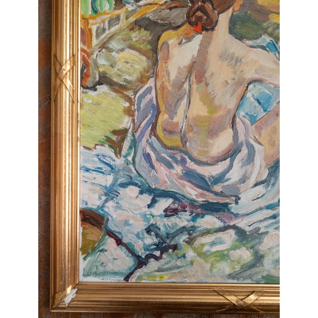 Textile Mid-Century Oil Painting After Rousse (La Toilette) by Henri Toulouss For Sale - Image 7 of 14