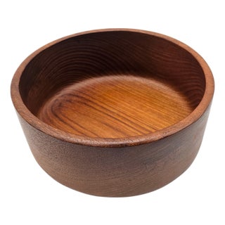 Mid-Century Solid Teak Turned Serving Bowl, Scandinavian Modern 10" For Sale