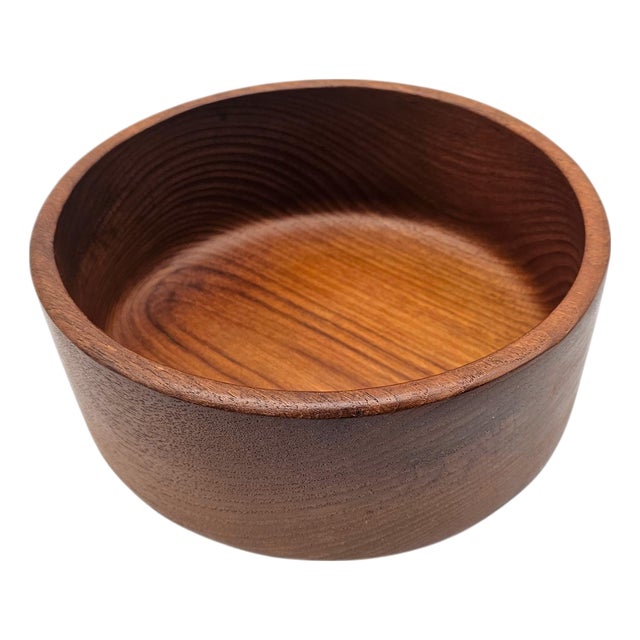 Mid-Century Solid Teak Turned Serving Bowl, Scandinavian Modern 10" For Sale