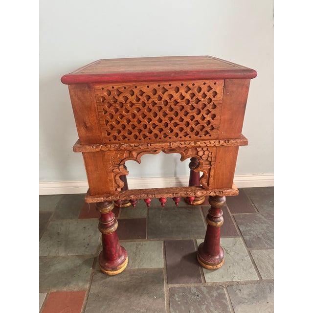 Early 20th Century Early 20th Century Primitive Moorish Hand Carved Wooden Latticework Side Table For Sale - Image 5 of 12