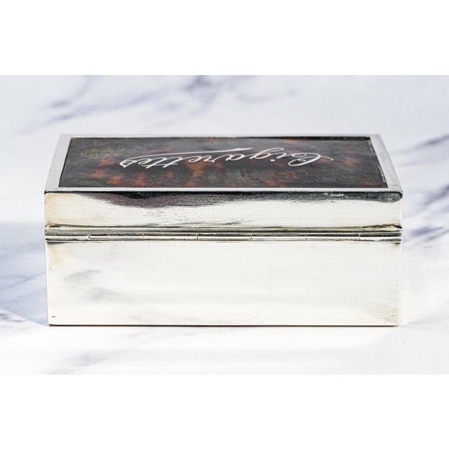 Beautiful Faux Tortoiseshell Antique Sterling Silver Cigarette Box Tobacciana For Sale - Image 15 of 16