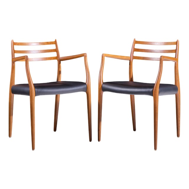 Niels Moller Model 62 Mid Century Danish Teak Captains Chairs - Pair For Sale