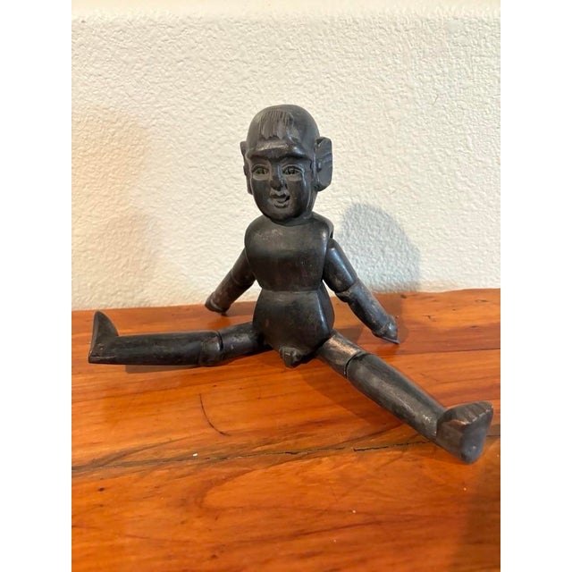 Hand Carved Wood Figure Sculpture With Articulated Arms and Legs (10.5” High) For Sale - Image 6 of 7