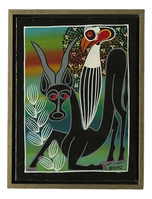Saidi Nakoko, African Tingatinga School Composition, Oil on Canvas, 1970s, Framed