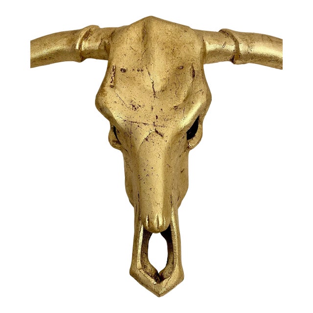 Large Gilt Metal Longhorn Wall Sculpture For Sale