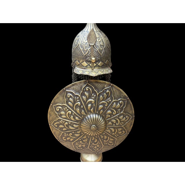 Metal Handmade Turkish Brass Helmet and Shield Display Set For Sale - Image 7 of 9