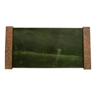 Tiffany Studios New York Zodiac Bronze Blotter Ends With Leather Desk Blotter For Sale