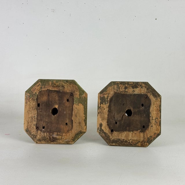 Pair of 19th C. Architectural Salvaged Large Onion Shaped Wood Finials, Painted Green For Sale - Image 9 of 15