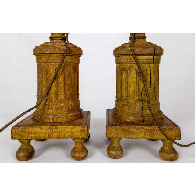 Early 20th Century Large Neoclassical Carved Gilt Wood Lamps - Pair For Sale - Image 12 of 12