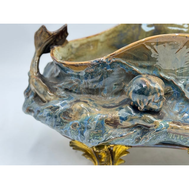 Planter with Newt Swimming Among Fish on a Bronze and Gilded Brass Base, Late 19th Century For Sale - Image 3 of 10