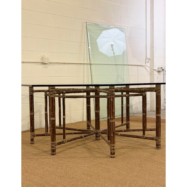 Wood McGuire California Modern Octagonal Bamboo Rattan and Glass Dining Table For Sale - Image 7 of 12