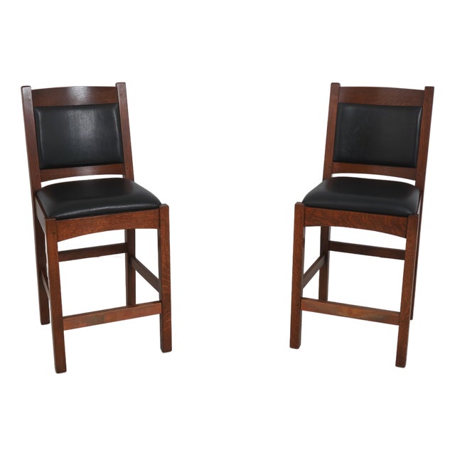 Pair Stickley Mission Oak Bar or Bistro Chairs For Sale