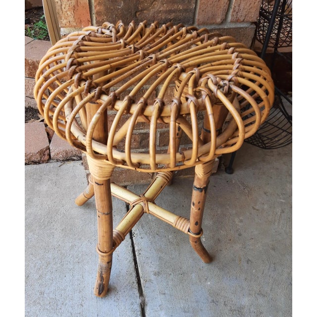 Vintage Rattan Bamboo Round Plant Stand For Sale - Image 4 of 11