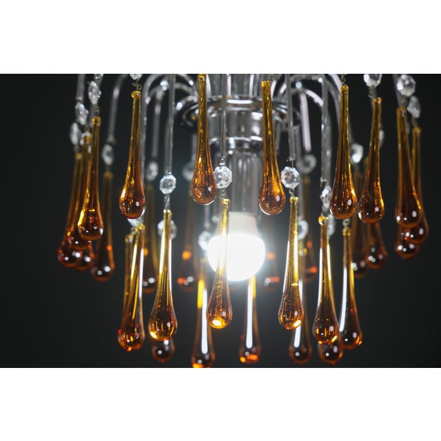 1980s The Amber Crown, Murano Chandelier Amber and Crystal Drops - Set of 2 For Sale - Image 9 of 16