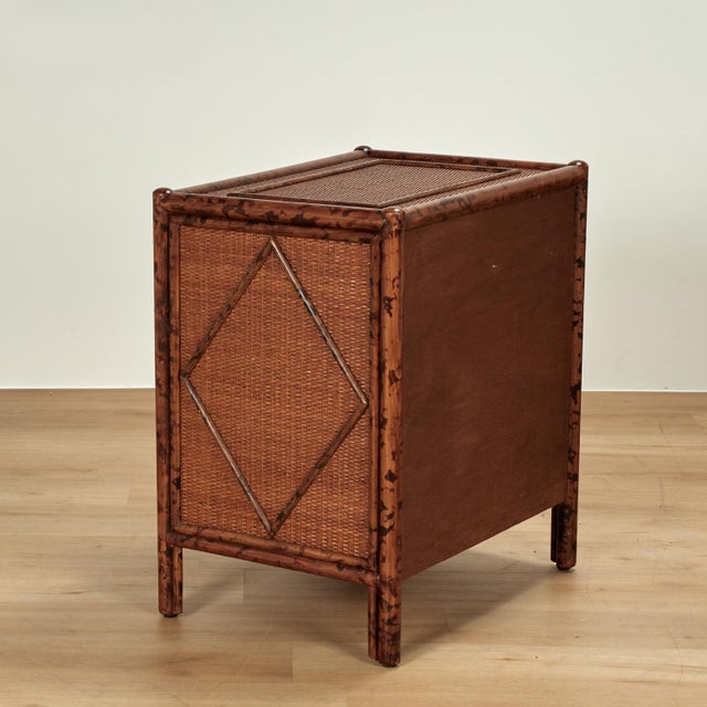 Pair of Vintage British Colonial Style Faux Bamboo and Grasscloth Stands For Sale - Image 4 of 13