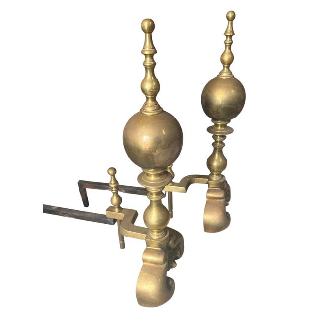 Metal Vintage Anglo Dutch Brass Andirons- a Pair For Sale - Image 7 of 11