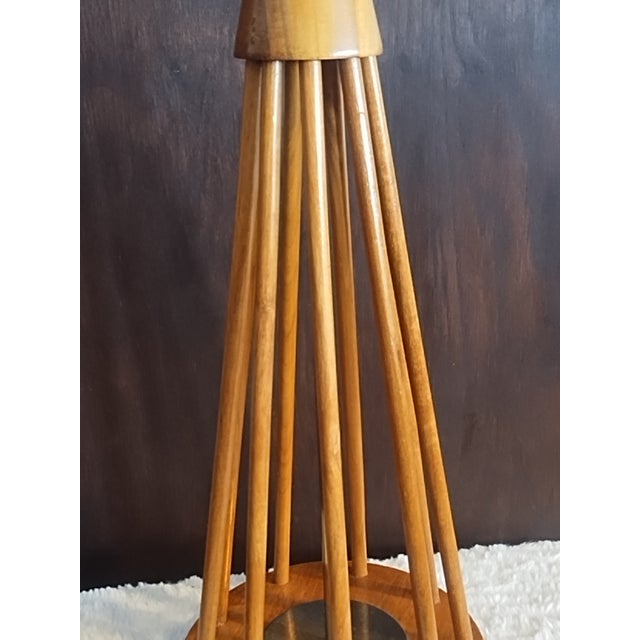 MCM 1960s Danish Modern Large Teak Wood Table Lamp Atomic Botanical Fern Shade For Sale - Image 11 of 13
